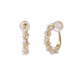 Earrings Pearl 14k Gold Plated Non Hole Earrings for Women Hoop Earrings, Brass, No Gemstone