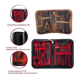 Professional Manicure Set - Stainless Steel Nail Clippers and Care Tools in Leather Travel Case - Portable Travel Nail Kit (26 Piece - Brown)