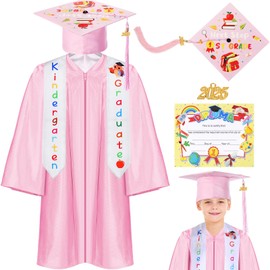 Retisee 7 Pcs 2025 Kindergarten and Preschool Graduation Cap Gown Stole Set with Tassel Diploma Grade(Size 30, Medium,Pink)