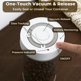 YINDUZ Automatic Vacuum Coffee Canister, 1.35L Airtight Coffee Canister for 18oz Coffee Beans, One-Button Operation & Date Tracker, Coffee & Food Storage Container, Coffee Bar Accessories, Gifts