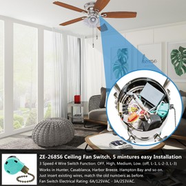 Ceiling Fan 3 Speed Switch ZE-268S6, 4 Wire Fan Pull Switch Replacement Control Switch Compatible with Hunter Ceiling Fans, Wall Lamps, Cabinet Light (Bronze)2 Pack