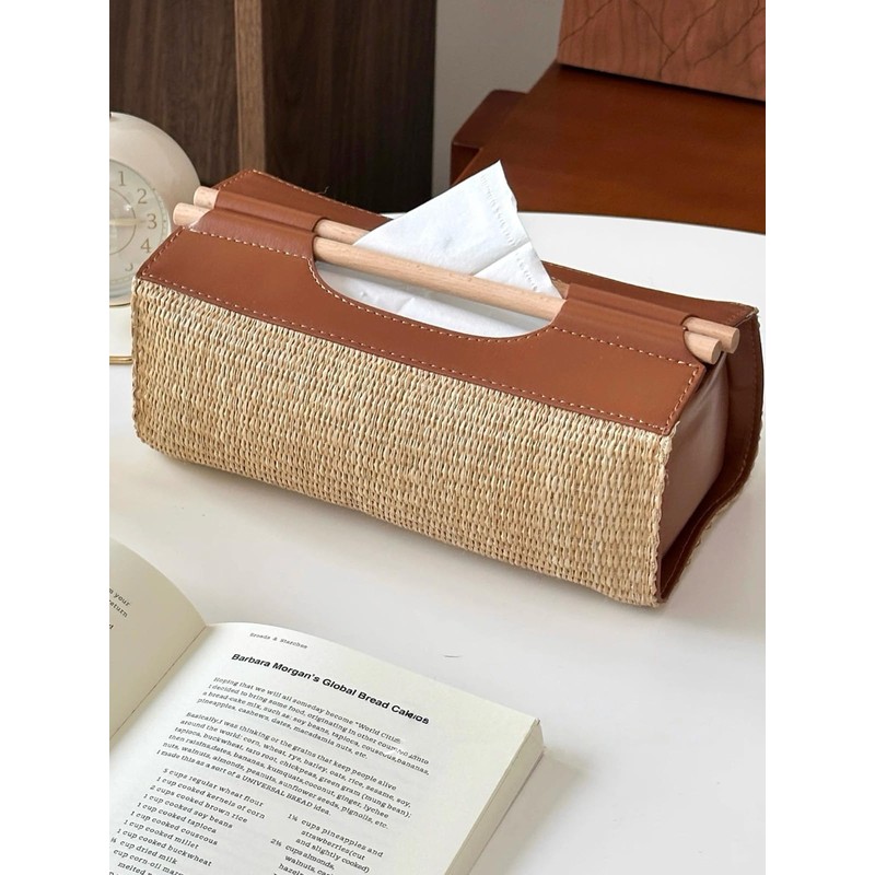 Rattan Tissue Box Cover,Wicker Tissue Box Holder,Rectangle Guest Bathroom