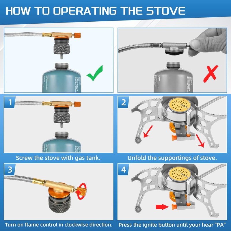 3900W Portable Windproof Camping Stove Gas Cooking Burner, Lightweight Propane