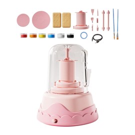 Perfeclan Elektrisches Töpferscheiben-Set für Kinder, Porzellanrad, Bildhauerei, Tonwerkzeuge, Pigmente, Bastelset, Töpferformmaschine, Rosa