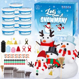 12 Pack Christmas Craft, DIY Snowman Kit for Kids, Build a Snowman Kit Indoor Decorations, Creative Kids Air Dry Modeling Clay, Xmas Activities Snowman Making Kit Toys for Holiday Favor Supplies | EOBOH
