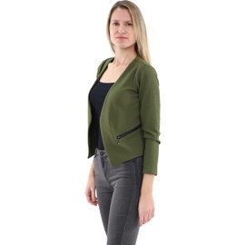 Malito 6040 Women's Long Sleeve Blazer Plain Jersey Blazer Short Basic Jacket Sweat Blazer with Zip Pocket Fitted Jacket 6040 (Size S-XXL), olive, S