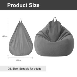 Bean Bag XL, Bean Bags Outdoor & Indoor Bean Bag for Adults, Cover Only (no filling), 100 x 120 cm Gaming Bean Bag (Dark Grey)