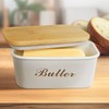 Off-white Farmhouse Butter Dish with Lid Bamboo, Metal Butter Dish,
