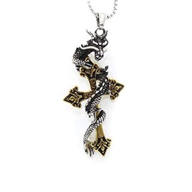MayiaHey Dragon Pendant, Gothic Cross Dragon Necklace for Men, Nordic Viking Dragon Animal Charm Necklace Dragon Jewellery, Hip Hop Punk Dragon Cross Necklace with Sword Pendant, Non-precious metal