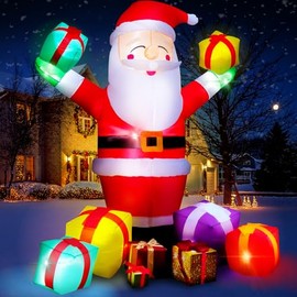 Christmas Decorations Outdoor Inflatables Santa: 6 FT Smiling Claus with Present Boxes with Built-in 8 LEDs - Inflatable Christmas Yard Decorations - Christmas Blow Ups for Christmas Party Garden