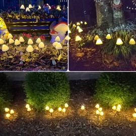 2PK 32LED 55FT Mushroom Solar Lights Outdoor Waterproof, LED Solar String Lights with 8 Lighting Modes, Garden Decor for Outside, Pathway Light Solar Gargen Light for Fence, Patio, Yard (Warm White)