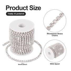 10 Yard Silver Rhinestone Chain 5mm Crystal Rhinestone Close Chain Trimming for Earring Necklace Tassel Jewelry Making DIY Hair Clip Cloth Shoes Bag Nail Arts