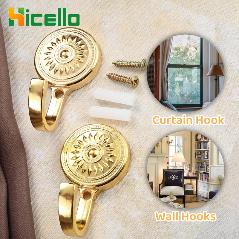 Hicello 2PCS Gold Curtain Holdbacks, Vintage Curtain Drapery Tie Back
