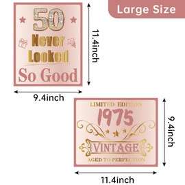 Turypaty 50th Birthday Decorations for Girls, 9Pcs Pink Rose Gold 1975 Birthday Banner Signs for Walls Doors Windows Yard Garden Party Supplies, Happy 50 Years Old Bday Table Toppers Photo Props Decor