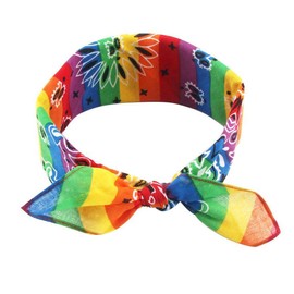 JunYe Headband Bandana, Rainbow Stripes Paisley Floral Women Girls Cotton Pocket Square Scarf Cute Rabbit Ear Headband Bandana Hip Hop Bracelet Tie, Multi-coloured.