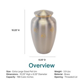 Pewter with Gold Paw Prints Extra Large Pet Cremation Urn for Ashes, Brass, Silver Urn, Dog Urn, Cat Urn, Extra Large Sized Pet Urn, 10.25 Inches High