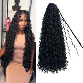 Boho Island Twist Crochet Hair with Curls 8 Packs 24 Inch Pre-Looped Goddess Senegalese Twist Crochet Hair with Curly Ends Boho Style Braids for Women 1B#