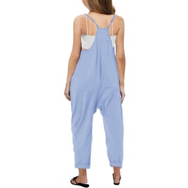 LNKQA Girl's Casual Sleeveless Jumpsuits Spaghetti Straps Harem Long Overalls With Pockets (Blue,11-12 Years)