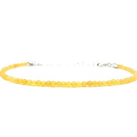 Gelbes Jadearmband, Halbedelsteine, 2 mm stark, Kette aus 925er Sterlingsilber verstellbar von 16cm bis 19cm.