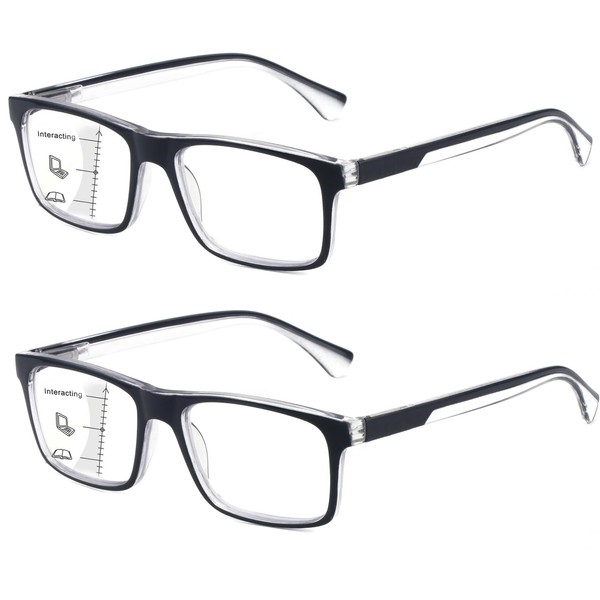 Missfive 2-Pack Mens Light Multifocus Progressive Reading Glasses Blue Light