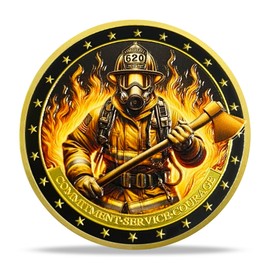 Firefighter Challenge Coin-Tribute to Courage, Service, and Commitment – Firefighter Helmet & Fire Elements – Unique Gift for Firefighters and First Responders