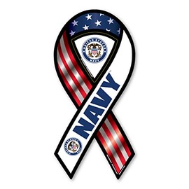 Navy Red, White, and Blue 2-in-1 Ribbon Magnet by Magnet America is 3 7/8" x 8" Made for Vehicles and Refrigerators