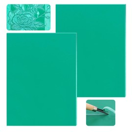 FLOWERUN 2 Stück A4 Linolplatte Gummi für Schnitzerei, Weiche Schneideplatte für Linoldruck DIY Stempel Schnitzen, Gummiplatte für Kinder Erwachsene Kunstunterricht Basteln (Grün)