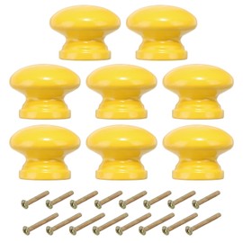PATIKIL 1-3/8 Inch Knobs, 8 Pcs Round Drawer Dresser Knobs Wood Handles Knobs Drawer Pulls with Screws for Kitchen Cupboard Furniture Door, Yellow
