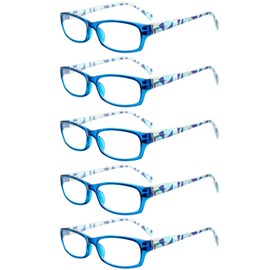 VIDEBLA 5 Pack Computer Reading Glasses Men and Women Anti Eyestrain Blue Light Blocking Glasses for Reading (5 Blue, 3.0)