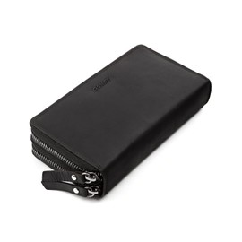 KRONIFY Women's Leather Wallet, Genuine Leather Wallet, Large Double Zip, Large, RFID Protection, Wallet with Coin Compartment, 29 Card Slots, Women's Wallet, Nature black, Classic