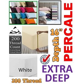 Hachette] 16" EXTRA DEEP FITTED SHEET DOUBLE SIZE WHITE 100% EGYPTIAN COTTON 200 THREAD COUNT