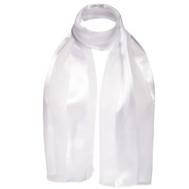 Classic Plain Shiny Scarf Light Weight SOFT Silky Satin Chiffon Strip Fabric Luxurious Finishing Touch To Any Outfit (White)