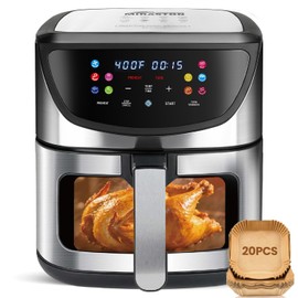 8.5QT Air Fryer with View Window - 10-in-1 Digital Air Fryers Toaster Oven for Baking, Roasting & Reheating - Stainless Steel Square Basket, 400°F Fast Cooking with 20Pcs Air Fryer Liner