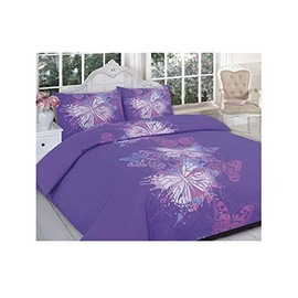 Excellent Hotel Quality Single Printed Butterfly Purple Design Duvet Cover Set Bedding Set with pillowcases - Single Size