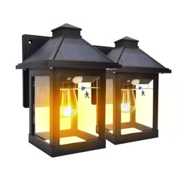 Nodfens 2 Pack Solar Wall Lights Outdoor with 3 Modes, Wireless Dusk to Dawn Motion Sensor LED Sconce Lights IP65 Waterproof, Exterior Front Porch Security Lamps Wall Mount Patio Fence