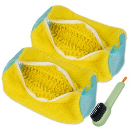 Shoe Washing Machine Bag - 2 Pcs Reusable Premium Shoe Washing Bag with Durable Invisible Zipper - Shoe Bag for Washing Machine Fits Most Sizes & Types - Hands-Free Complete Protection - include brush