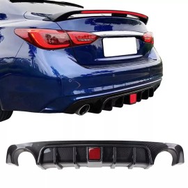 Unbranded Carbon Fiber Rear Bumper Diffuser Lip For Infiniti Q50 2018-23 W/ LED Light