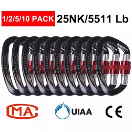XINDA 1-10Pack 25KN Heavy Duty Aluminum Carabiner Screwgate Locking Clip Climbing Hook - 2 Pcs