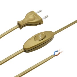 1.5 m Gold Connection Cable with Euro Plug and Cord Intermediate Switch - 2-Core 250 V to 300 W