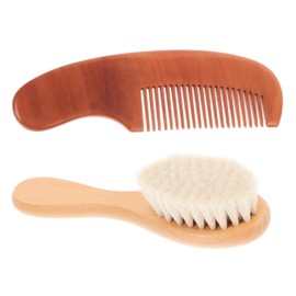 OHPHCALL 2pcs Wooden Handle Baby Comb and Bath Brush Set Natural Goat Bristle Hair Brush for Newborns Soft Baby Grooming Accessories for Bathing