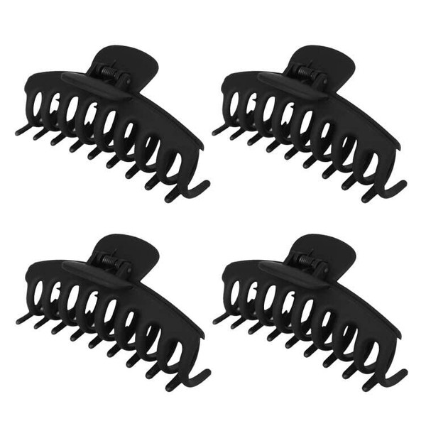 4 Pack Big Hair Claw Clips Nonslip Large Claw Clip for Women and Girls Hair,Strong Hold Grips Hair Accessories 4 Inch (Black)