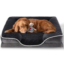 FluffyDream 42'' Orthopedic Dog Bed, Memory Egg-Crate Foam Pet Couch Bed with Washable Removable Cover, Grey