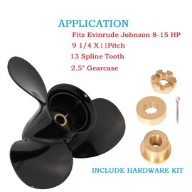 MARKGOO 0778773 Propeller 9 1/4 X 11 for OMC Johnson Evinrude Outboard 8 9.9 10 15 HP Boat Motor Engine Parts 3 Blade Aluminum Prop 9.25X11 Pitch RH 13 Spline Tooth with Hardware Nut Kit 778773