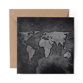 1 x Greeting Card BW - World Map Earth Travel - Blank Birthday Celebration Anniversary #39592