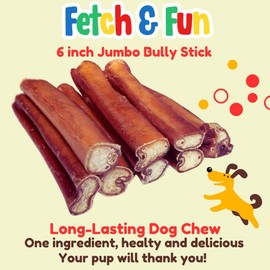 Fetch & Fun BULLYSTICKS - 6 Inch Bully Sticks (Extra Thick/Jumbo - 8 Count) Bully Sticks for Medium and Large Dogs