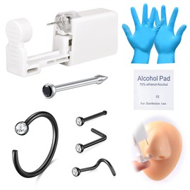 AVYRING 8 Piece Nose Piercing Set, Piercing Gun with Built-in Nose Studs, Painless Self Piercing Kit with 20G Nose Rings and Plugs, Stainless Steel