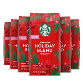 Starbucks Holiday Blend Medium Roast Ground Coffee, 10 Ounce (Pack of 6) | Herbal & Sweet Maple Notes