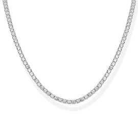 PAVOI 14K Gold Plated 3mm Simulated Diamond Tennis Necklace for Women | Tennis Chain | Chunky Long Gold Necklace for Women| Sizes 15" and 18" - Color: White Gold, Size: 15 Inches