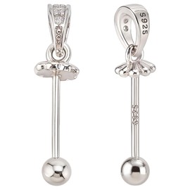 CRAFTYMELODY 2Pcs 925 Sterling Silver Cup Pearl Peg Nails Rhinestone Pendant Bails 16x5mm Eye Pin Bail Cup with 1Pc Polishing Cloth Pendants Connector for Half-drilled Beads Charms DIY Jewelry Making