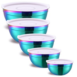 Onlycooker Rainbow Mixing Bowls With Airtight Lids,Stainless Steel Bowl,Salad Bowls 5 Piece Colorful Nesting Bowl Rainbow Kitchen Accessories,Size 5.5,3.6,2.7,2.1,1.5,QT Stackable Design
